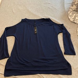 Ouges large nave blue long sleeve shirt with cold shoulders